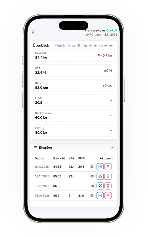 Screenshot der ProgressNotes App